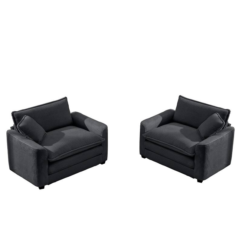 2 Pieces Deep Seated Sofa Set with Removable Armrests, 1+1Seat Flexible Combinations with Throw Pillows for Livingroom