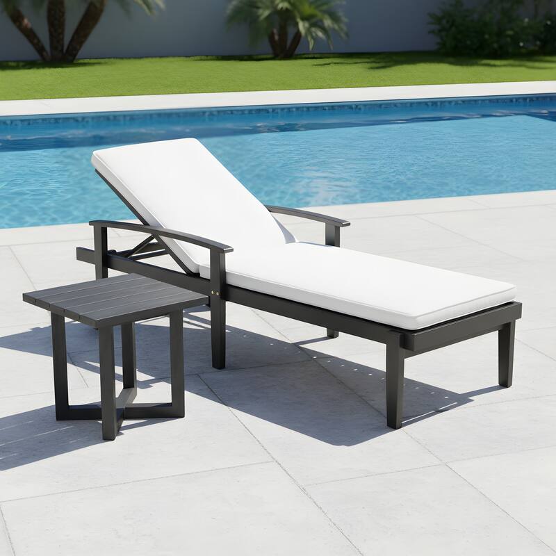 Christopher Knight Home - Modern Outdoor Wooden Adjustable Chaise Lounge with Side Table - Single chaise + 1 side table
