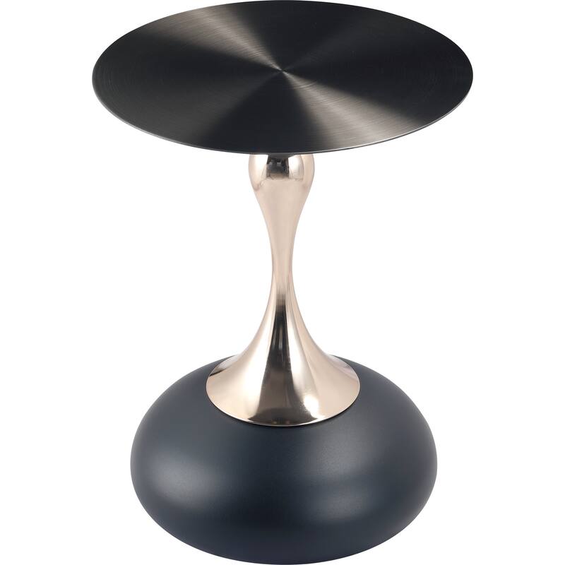 Savoy Round Side Table Stainless-Steel Black Top and Pedestal Base for Home Office Living Room