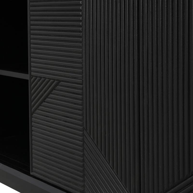 Roomfitters Modern Geometric Accent Cabinet with Sliding Doors, Vertical Striped Design, Ample Storage, Black