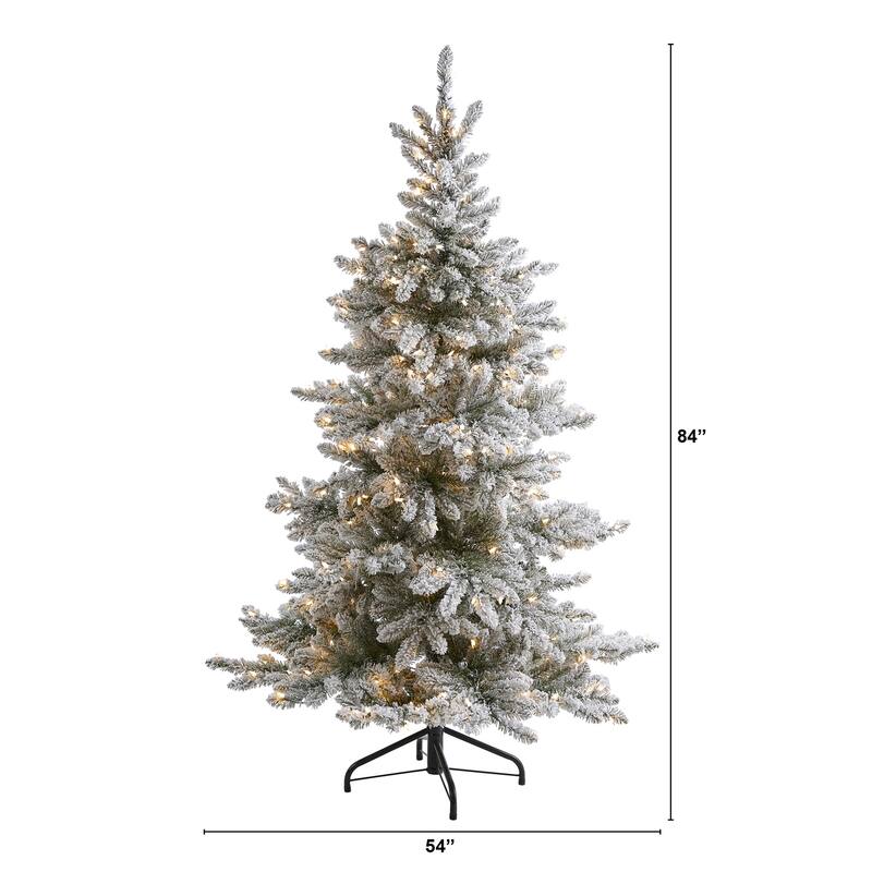 7ft Flocked Christmas Tree with LED Lights - Holiday Spruce Decor, Bendable Branches, Festive Home Accent - White - 84