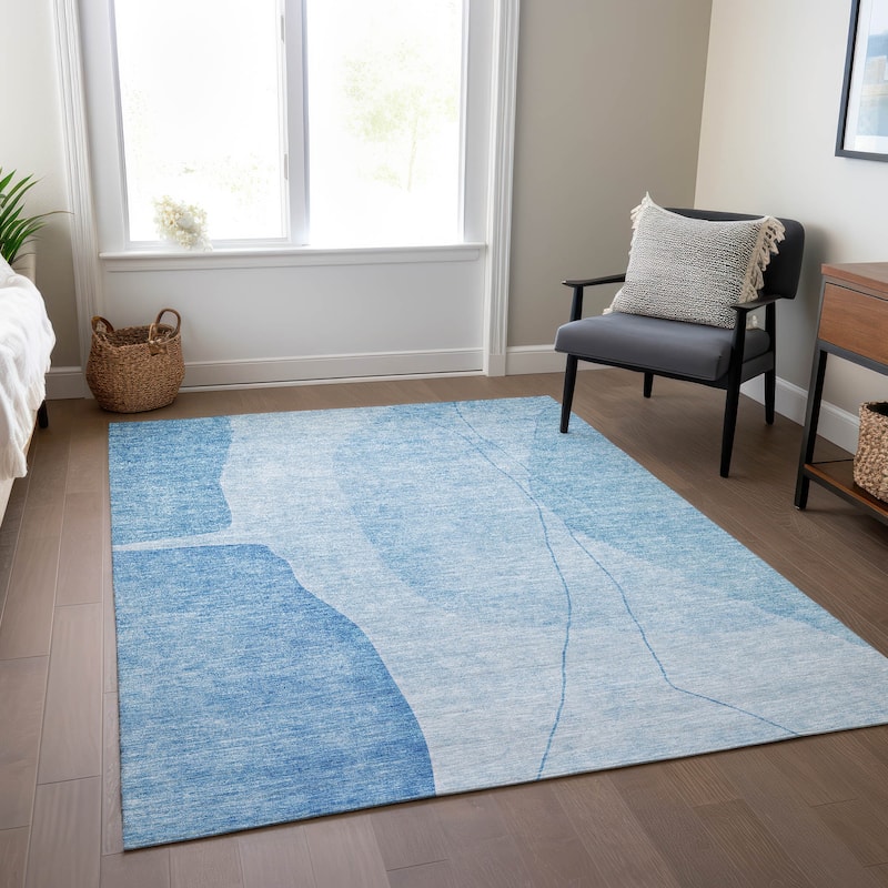 Machine Washable Indoor/ Outdoor Chantille Modern Abstract Rug - Blue - 3' x 5'