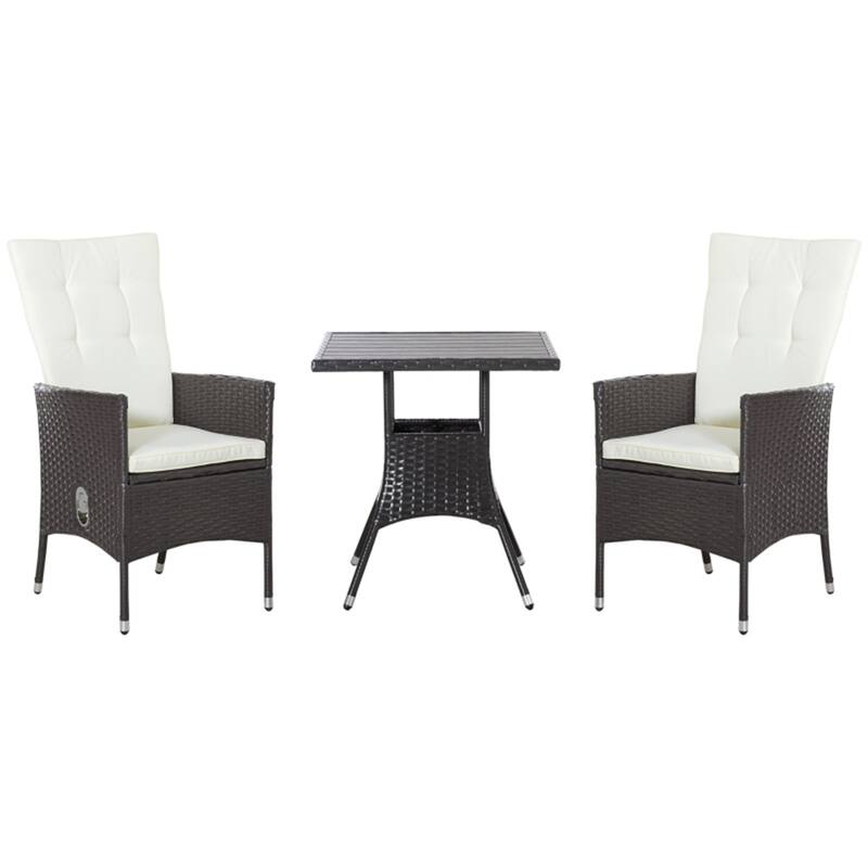 Three Piece Outdoor Patio Bistro Set Reclining Chairs and Coffee Table with Cushions - 23.25" W x 24" D x 42.5" H