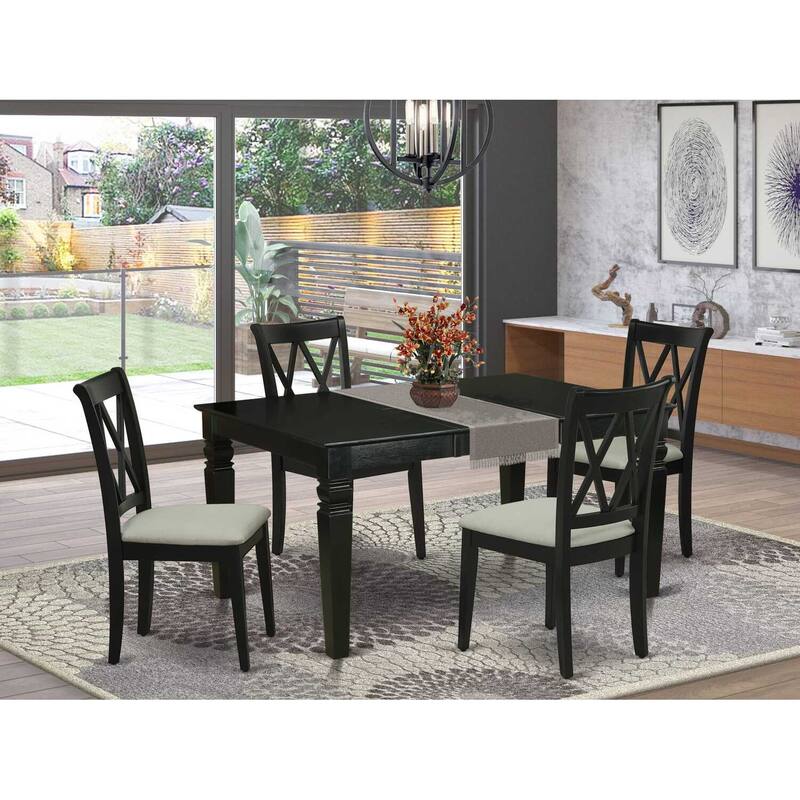 HomeStock 5-Piece Rectangle Black Finish Solid Wood Top Dining table with 4-Chairs with Butterfly Leaf Cross Back