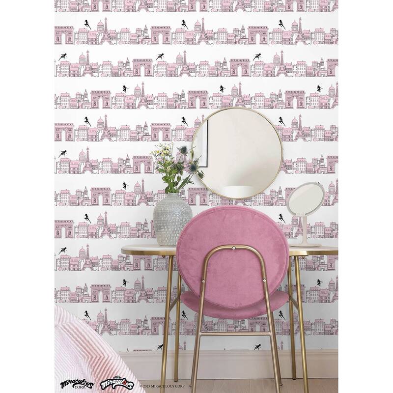 RoomMates Miraculous Ladybug Charming Paris Pink Peel and Stick Wallpaper