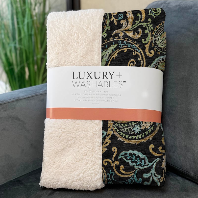 Premium Machine Washable Paisley Sherpa Throw Blanket
