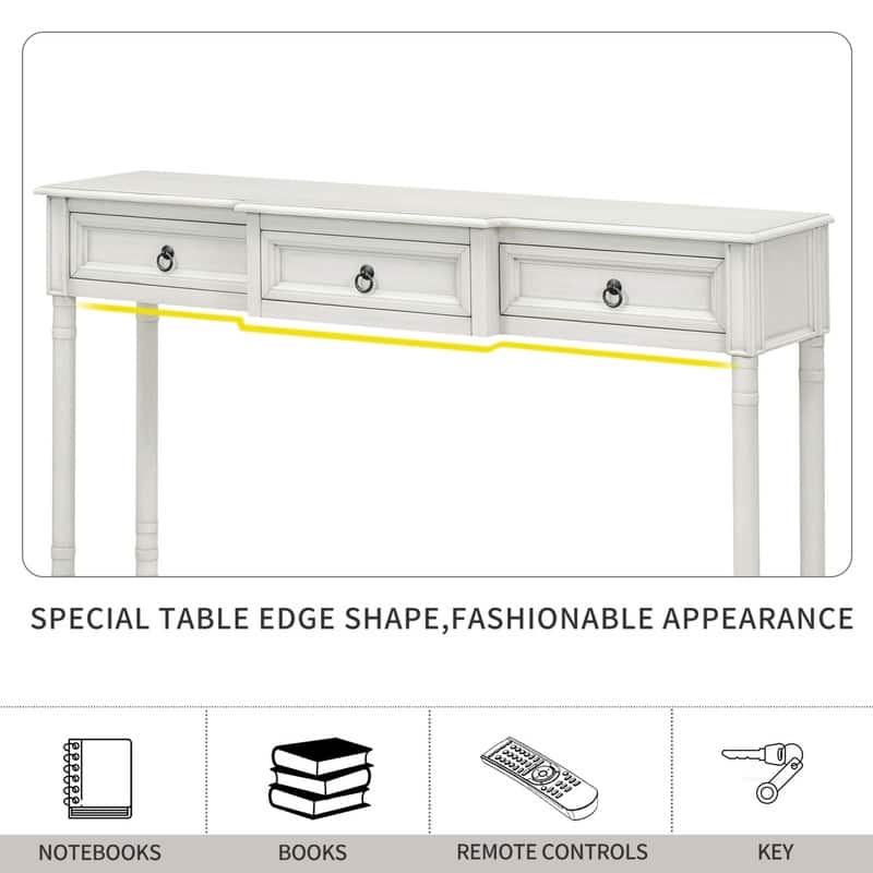 Console Table Sofa Table with Drawers for Entryway with Projecting Drawers and Long Shelf