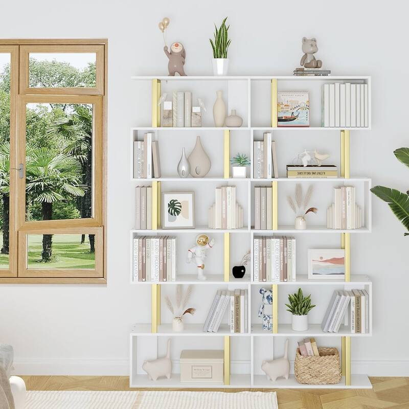 S-Shaped Bookshelf, Black Geometric Bookcase for Home & Office