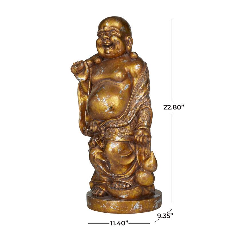 Polystone Meditating Buddha Sculpture with Engraved Carvings and Relief Detailing - Brown or Bronze