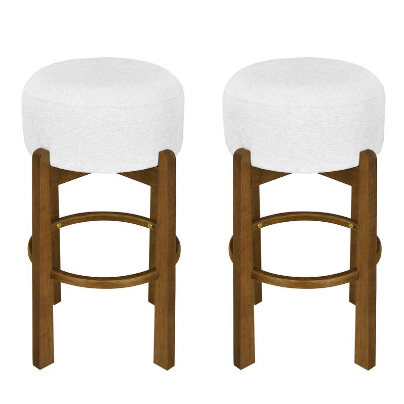Roomfitters Vera Indoor Wooden Barstools with Round Ivory Seat, Dark Walnut Finish
