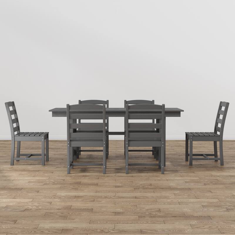 Outdoor Dining Table and Chair Set: HDPE Material, Wood - Grain Design