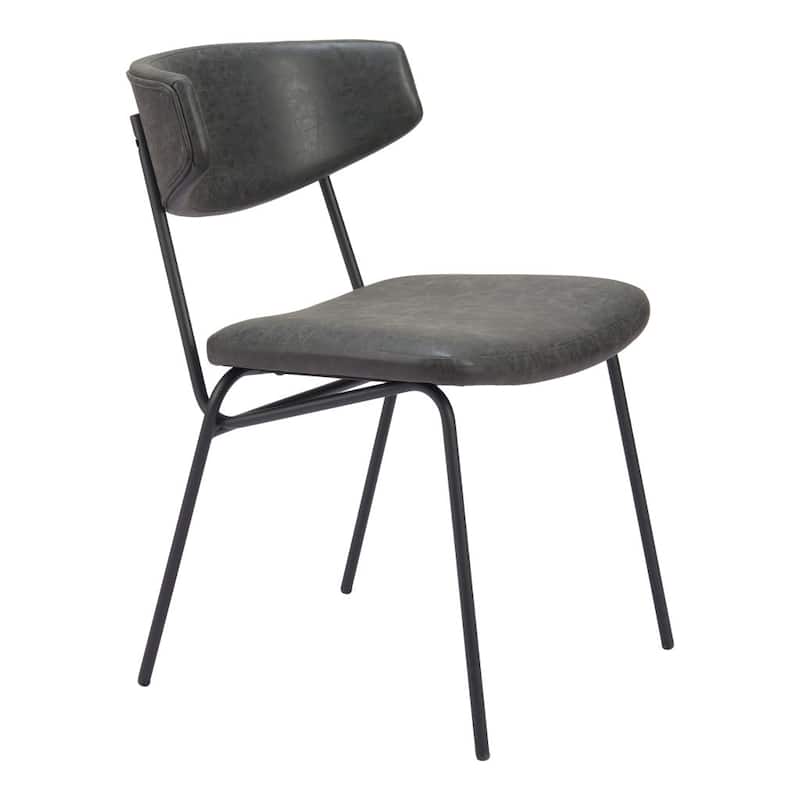 HomeRoots Set of Two Gray and Black Upholstered Faux Leather Open Back Dining Side Chairs - 20 in. x 30.3 in. x 24 in.