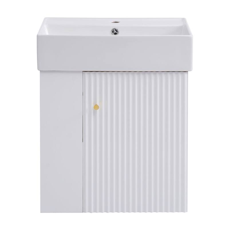 21.6 inch MDF Wall-Mounted Bathroom Vanity Set with Integrated Ceramic Sink with Open shelf and oft-Close
