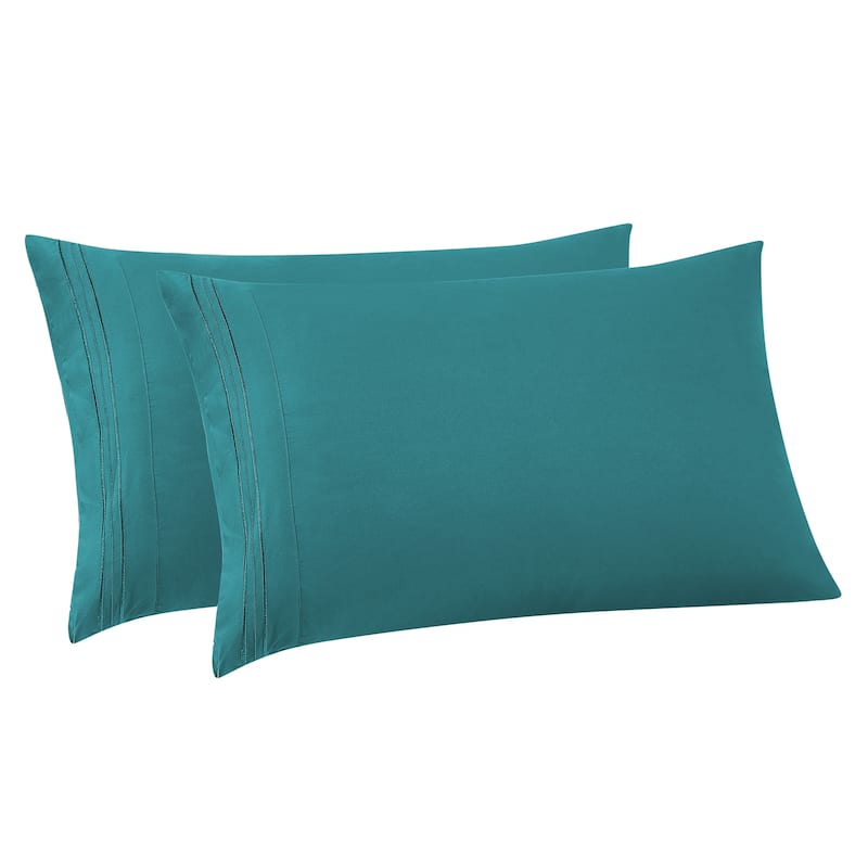 Sweet Home Collection Luxury Embroidered Ultra Soft Microfiber Pillowcases 2 Pack - King - Teal