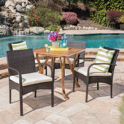 Hartford Acacia Wood and Wicker 5-piece Dining Set by Christopher Knight Home