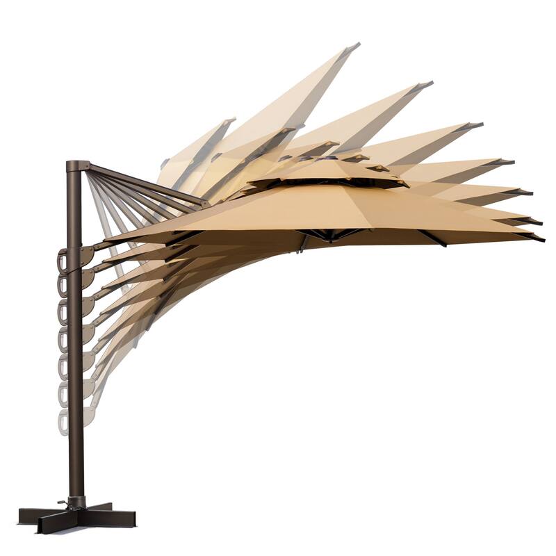 VredHom Luxury Double Top Patio Offset Cantilever Umbrella with Cross Stand
