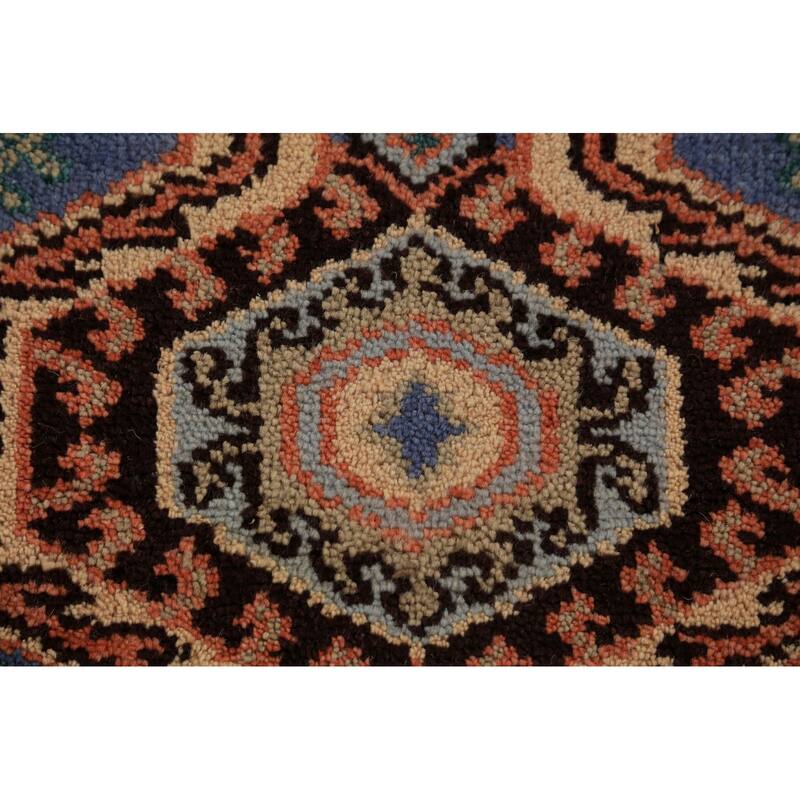 Geometric Kazak Indian Runner Rug Handmade Blue Wool Carpet - 2'6"x 9'10"