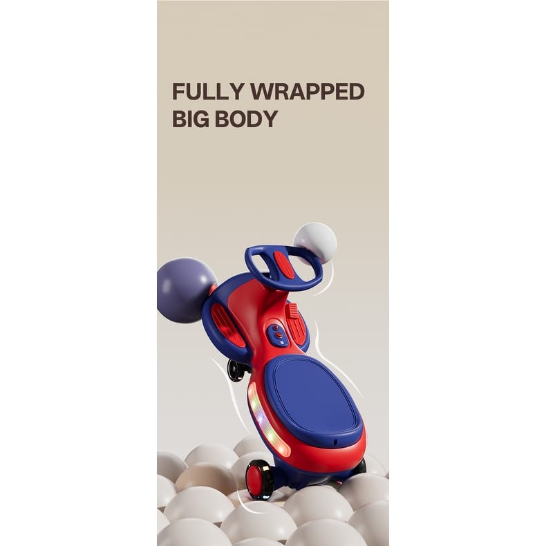 Kids Electric Ride On Car 12V Electric Wiggle Car, LED Lights, Music, Anti-Rollover for Boys and Girls Ages 3+ Indoor/Outdoor