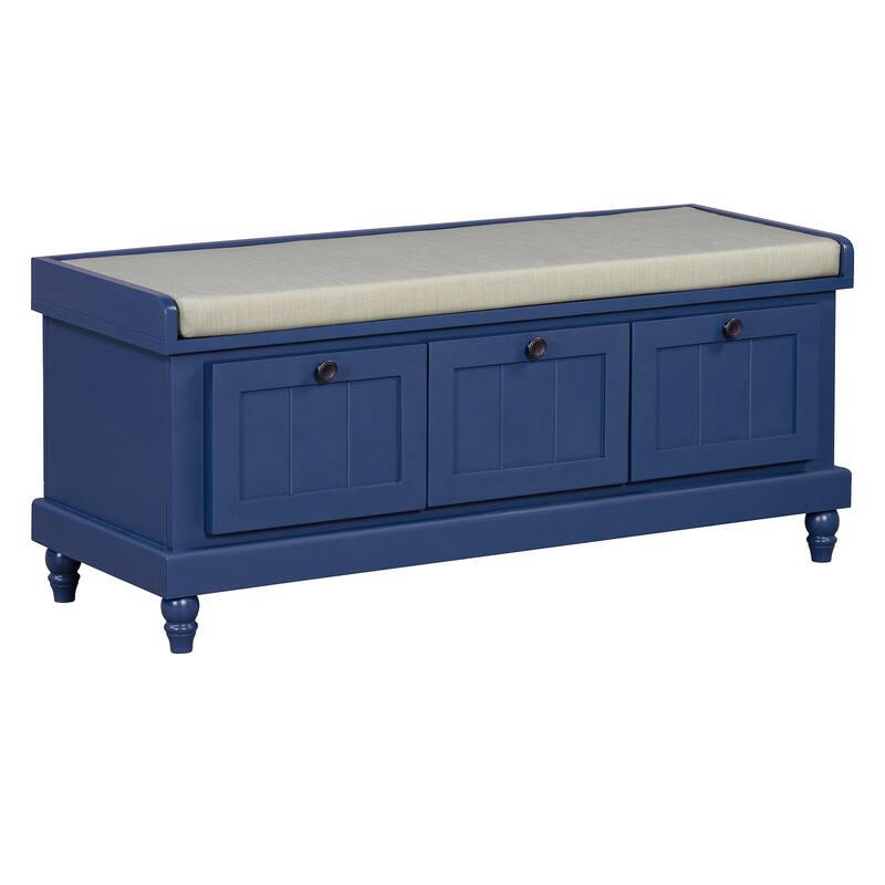 Classic Fluted Shoe Bench with Cushioned Top & Three Drawers by Harper&Bright Designs