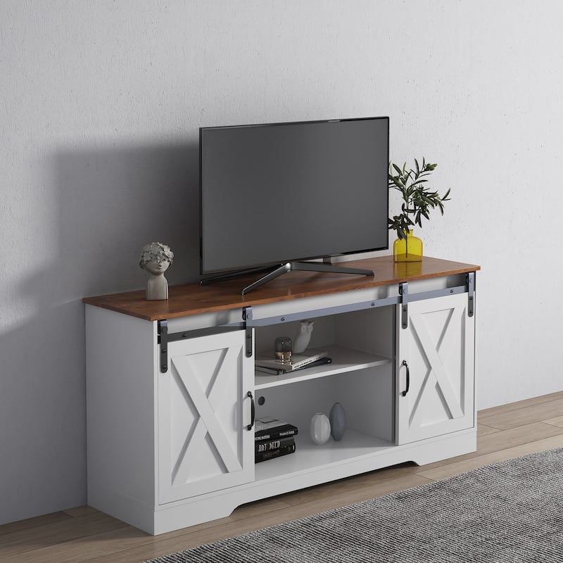 Wooden Sliding Barn Door TV Stand,Storage Cabinet with Adjustable Shelves
