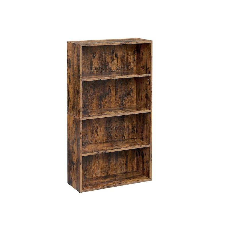 Freestanding 4-Tier Rustic Brown Wooden Bookshelf with Adjustable Shelves for Living Room or Office - 9.4"D x 23.6"W x 42.3"H - Rustic Brown