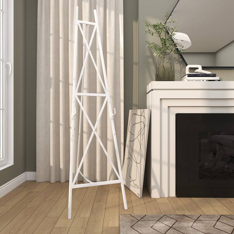 White Metal Tall Adjustable 3 Tier Display Easel with Chain Support