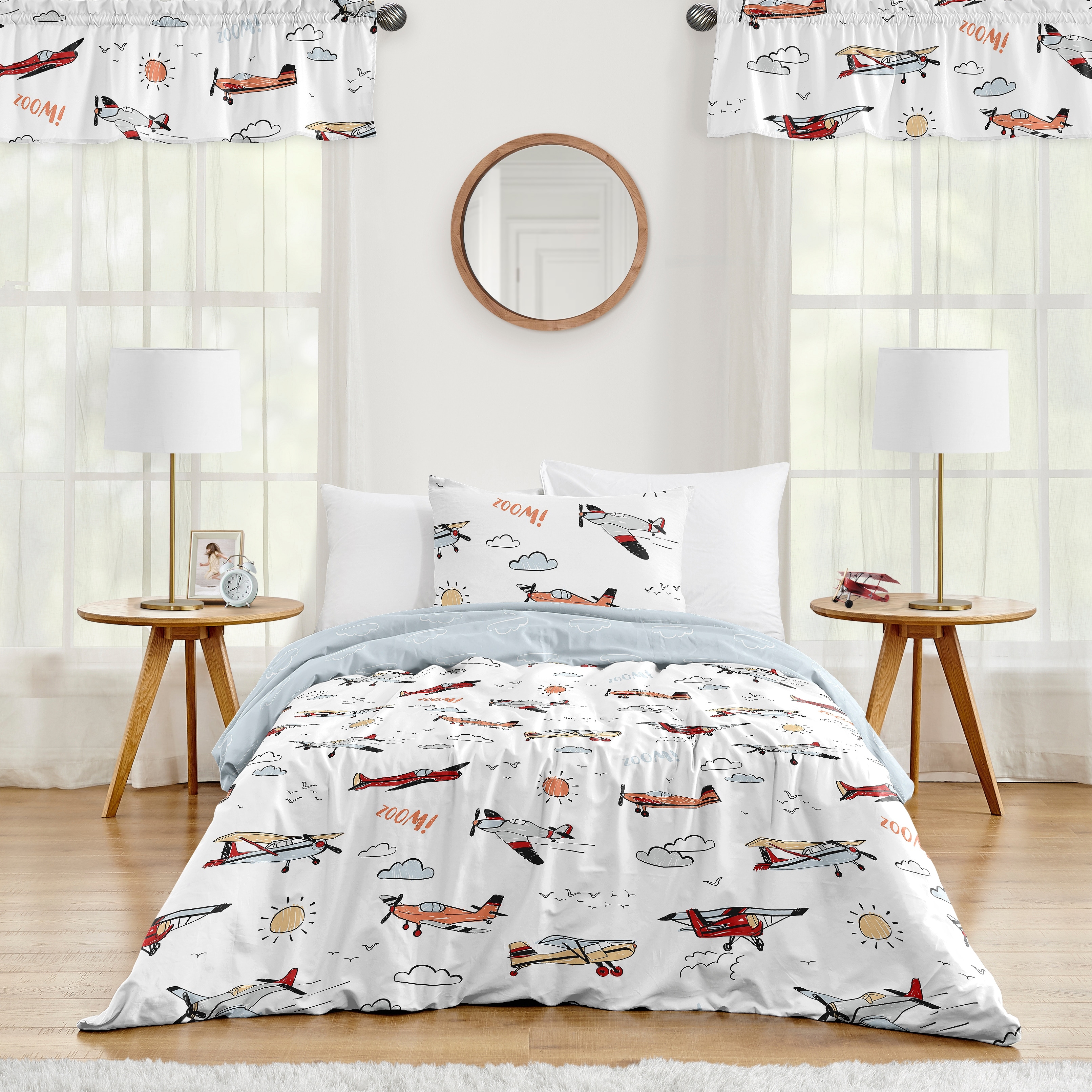 Airplane Bed Sheets Set - Aviation Theme Fitted Sheet & Pillowcases For Kids, Teens Bedroom