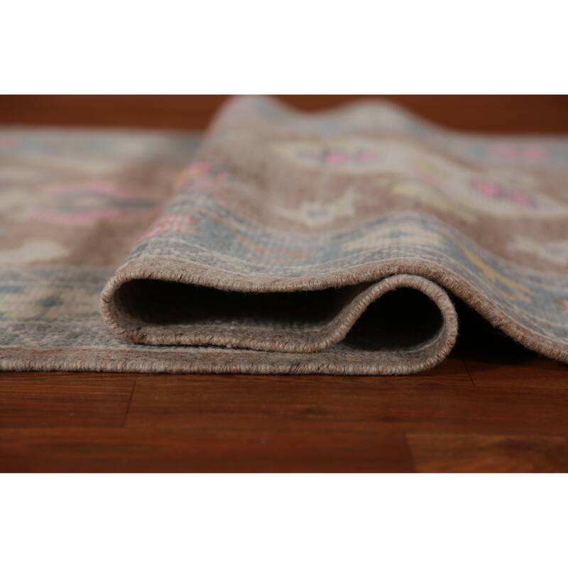 Hand Knotted Oriental 100% Wool Carpet Transitional Floral Brown Oushak Runner Rug - 14' 11'' X 3' 2''