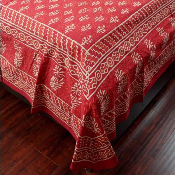 Block Print Tapestry Cotton Spread or Tablecloth 90/" x 60/" Red