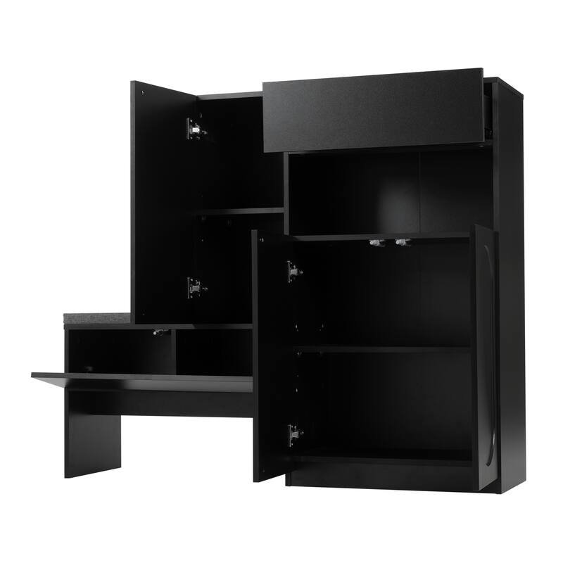 Elegant 2-in-1 Shoe Cabinets with Soft Cushion Modern Shoe Storage Bench with Rebound Doors