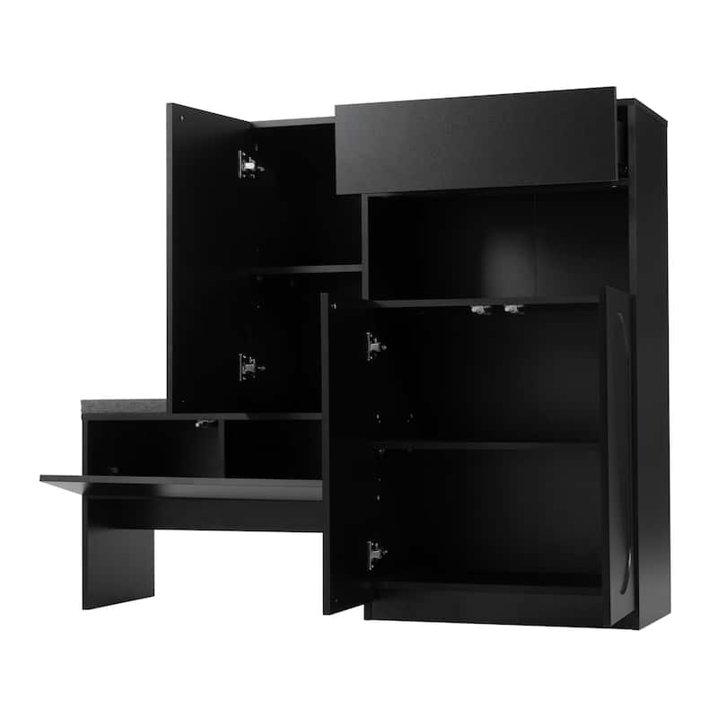Shoe Cabinet Shoe Rack Organizer w/ Shoe Bench, Adjustable Shelves