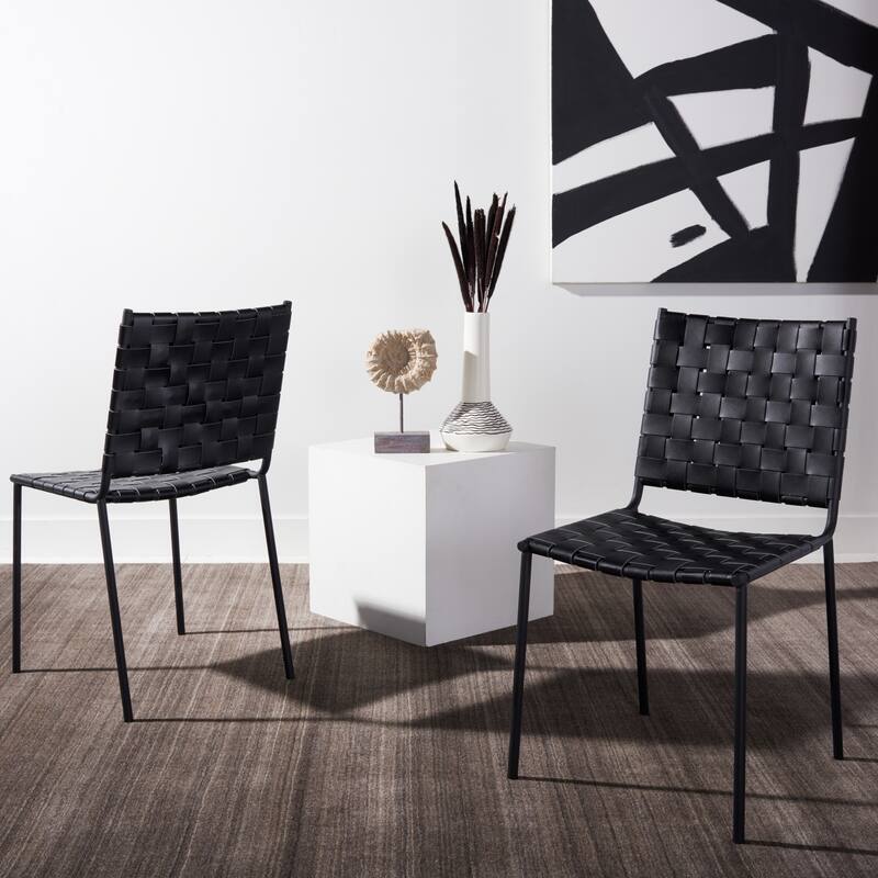 SAFAVIEH Marvel Woven Leather Dining Chair (Set of 2) - 17" W x 20.5" L x 33.8" H - 17"Wx21"Dx34"H