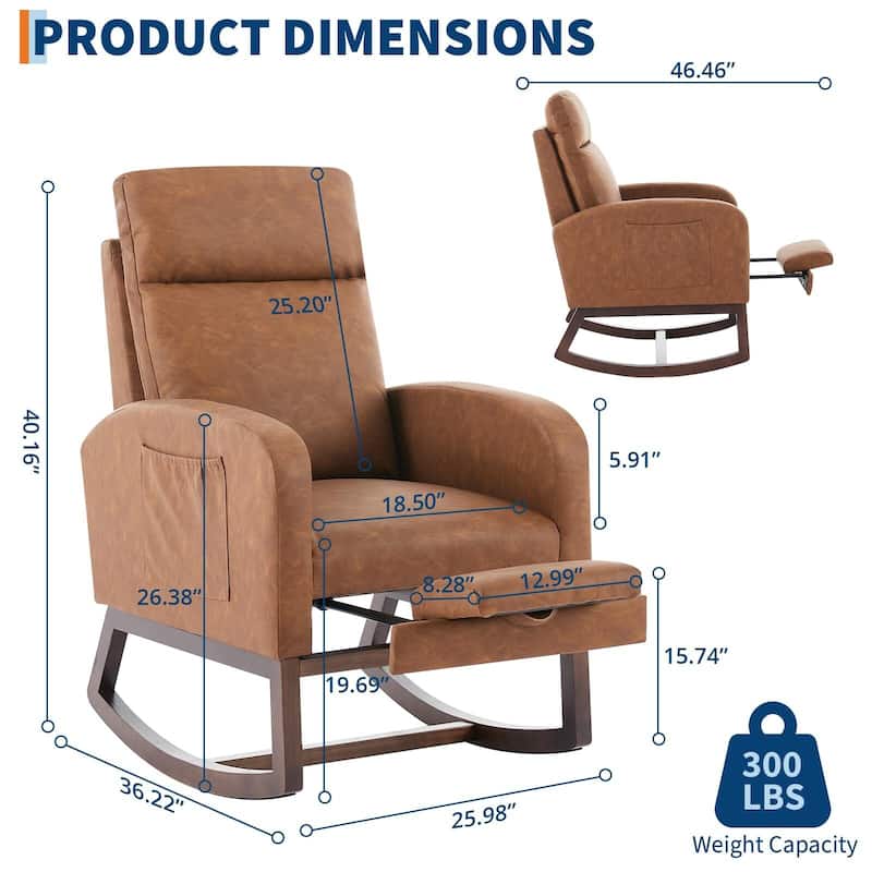Rocking Chair with Footrest for Nursery, Modern PU Upholstered Glider Accent Armchair with High Backrest