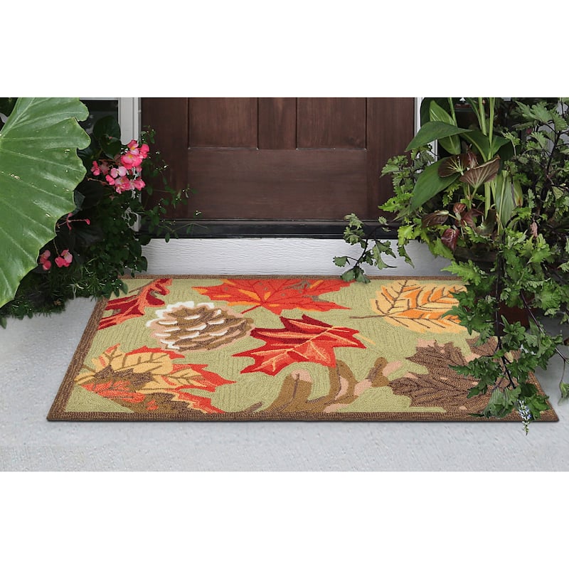 Liora Manne Ravella Falling Leaves Indoor/Outdoor Rug - 2' x 3' - Moss