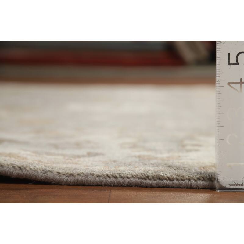 Gray Oushak Indian Area Rug Handmade Floral Transitional Wool Carpet - 7'11" x 10'1"