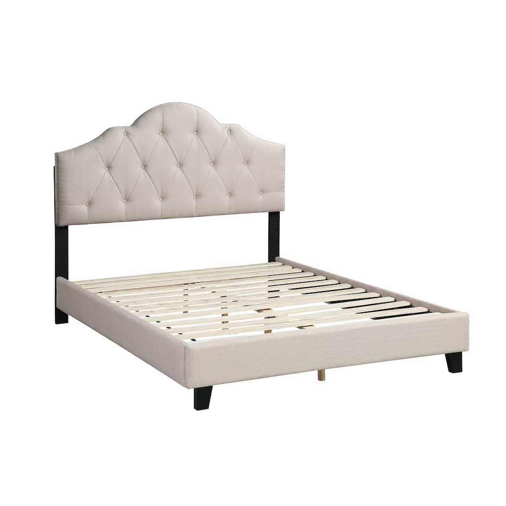 Adjustable Full Size Upholstered Bed Frame with Tufted Headboard, Light Brown, Contemporary Design
