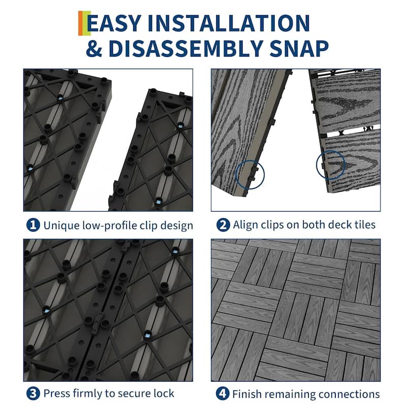 Interlinked-Style Composite Deck Tiles 12"x12"