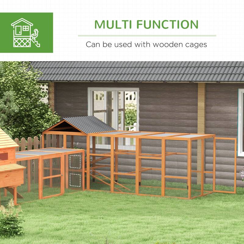 PawHut Wooden Chicken Coop Run for 6 - 10 Chickens, Hen House Add-On with Storage, Perches, 141.75" x 48" x 61"