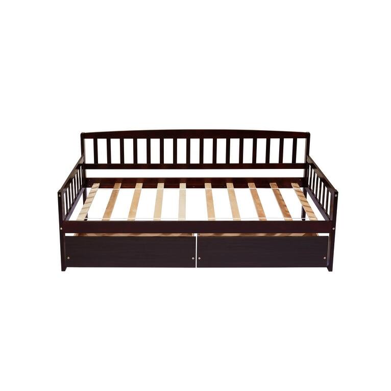 Twin Size Pine Wood Daybed with two Storage Drawers