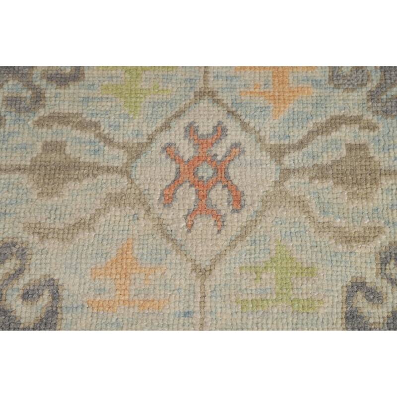 Hand Knotted Oriental 100% Wool Carpet Transitional Geometric Greys & Charcoal Oushak Runner Rug - 8' 4'' X 3' 1''