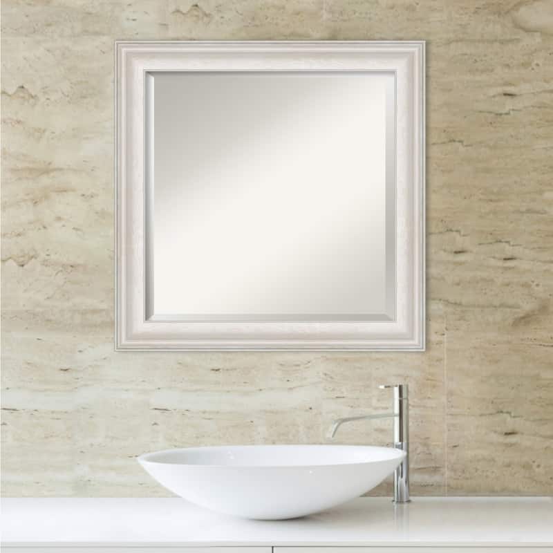 Beveled Bathroom Wall Mirror - Trio White Wash Silver Frame - Trio White Wash Silver