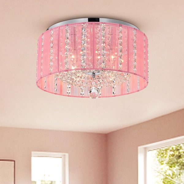 Warehouse of Tiffany 1201 6YPI 16 in. Addison Indoor 4 Light Chrome Pink Flush Mount Ceiling Light with Light Kit