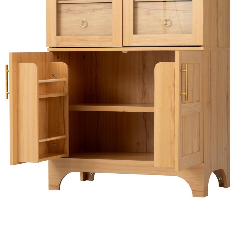 Roomfitters 71" Tall Arched Kitchen Pantry Cabinet with Glass Doors, Hidden Drawer & 4 Door Shelves