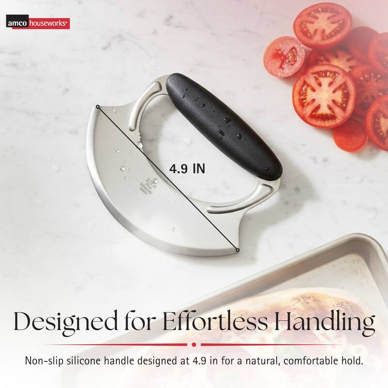 Amco Stainless Steel Handheld Mezzaluna Silicone Handle - 6.25" x 4.75" x 1.5"