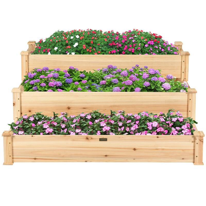 Costway 3 Tier Wooden Raised Garden Bed Planter Kit Outdoor Grow - 49" x 49" x 22"