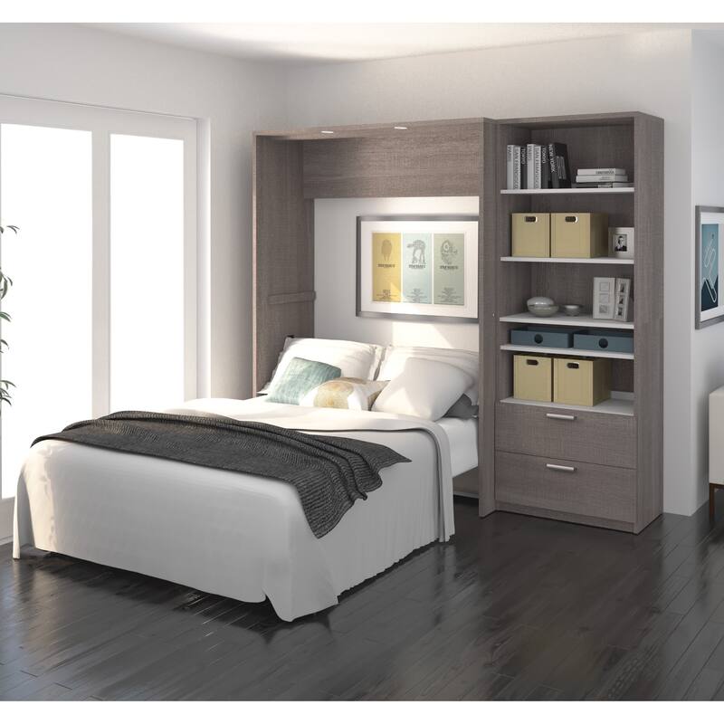 Cielo Full Murphy Bed and Shelving Unit with Drawers by Bestar