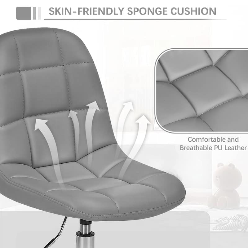 Javlergo PU Leather Armless Home Office Chair Height Adjustable 360° Swivel Computer Desk Chair with Wheels