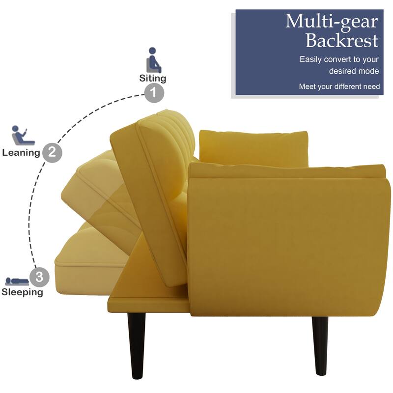 Velvet Sofa Bed with Adjustable Backrest, 57-Inch Space-Saving Couch for Small Rooms