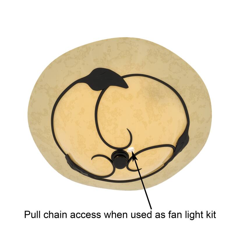 2 Light LED Semi Flush Ceiling Light or Fan Light Kit with Black Metal Vine Design for Farmhouse Decor - 6.75