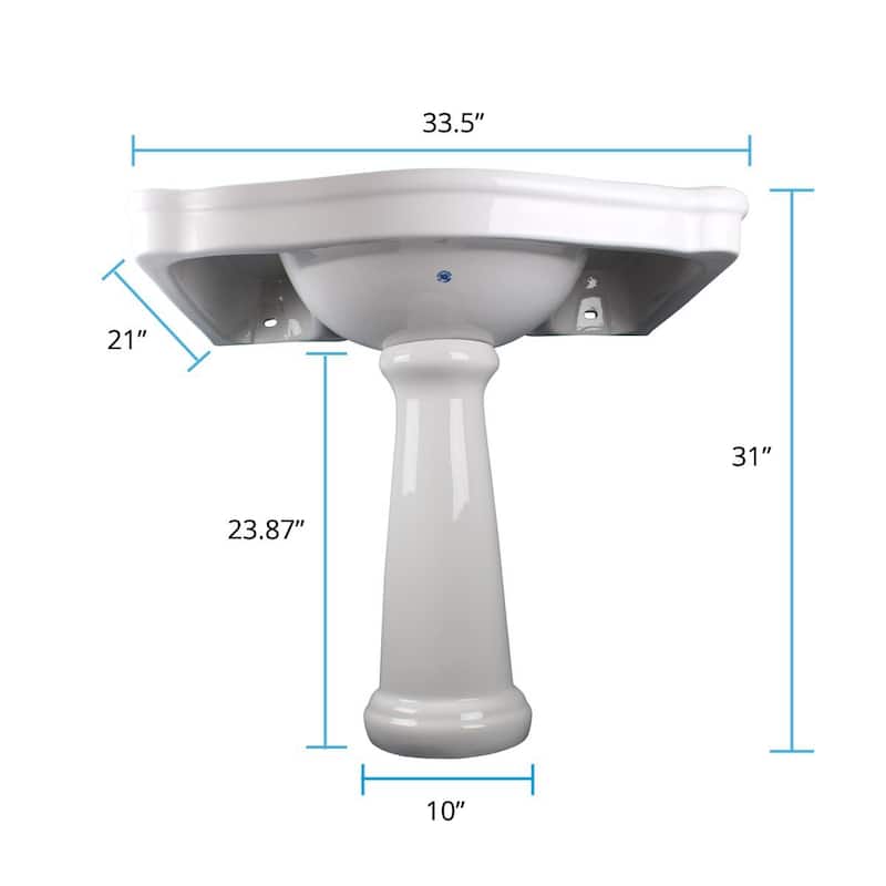 Darbyshire White Pedestal Sink with 8" Widespread Faucet Holes and Overflow (Set of 2) - N/A